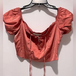 Women's Puff Sleeve Cropped Top in Coral - Size M